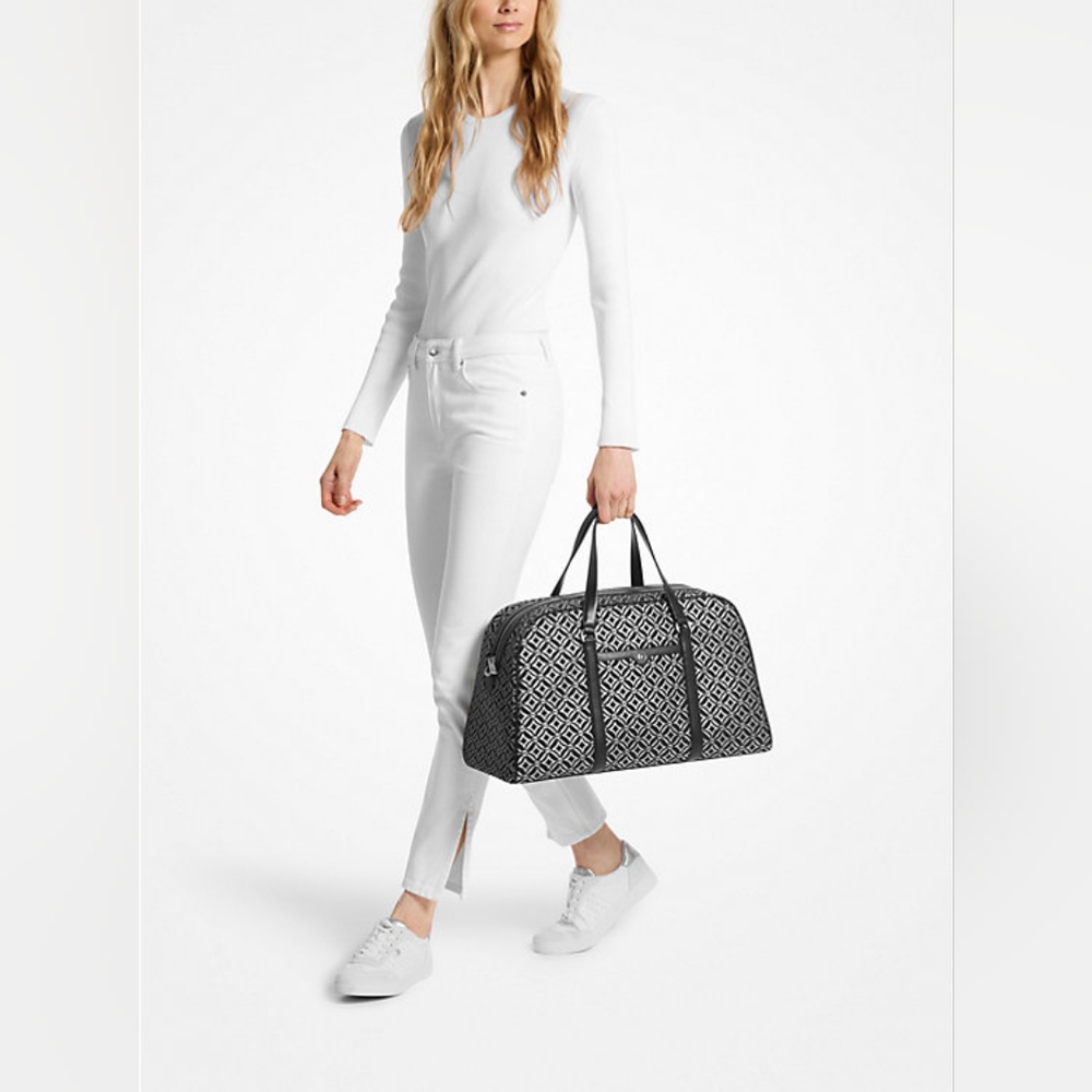 Michael Kors-NWT-Jet Set Travel Extra-Large Metallic Logo Jacquard Weekender Bag - Picture 4 of 16